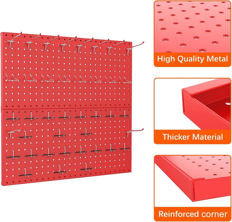 TORACK Metal Pegboard Wall Organizer 24" x 24" or 12" x 48", 70 PCS Tool Storage Pegboard for Garage Tool Organizer Board with Pegboard Hooks for Workbench(Red) - Image 5